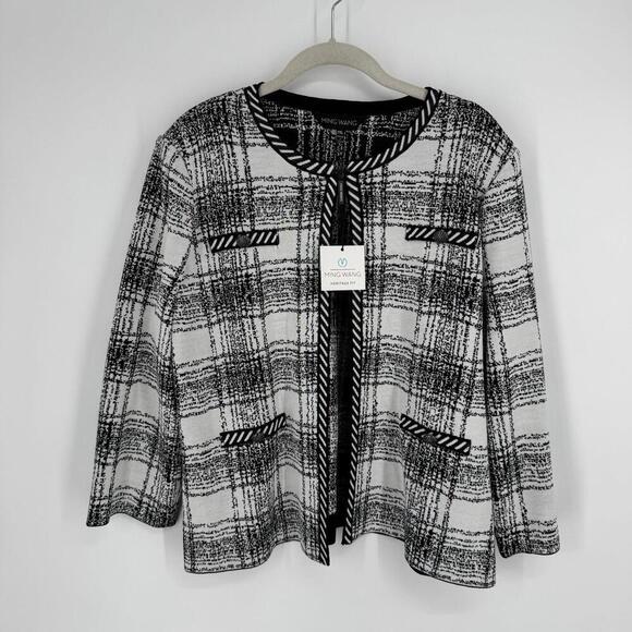 Ming Wang Sweaters - Ming Wang Cardigan pxl black white check jacket sweater work office career